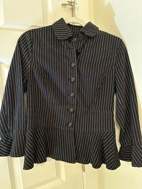 Lauren Ralph Lauren Jeans Black Pinstripe Peplum Button Jacket 6